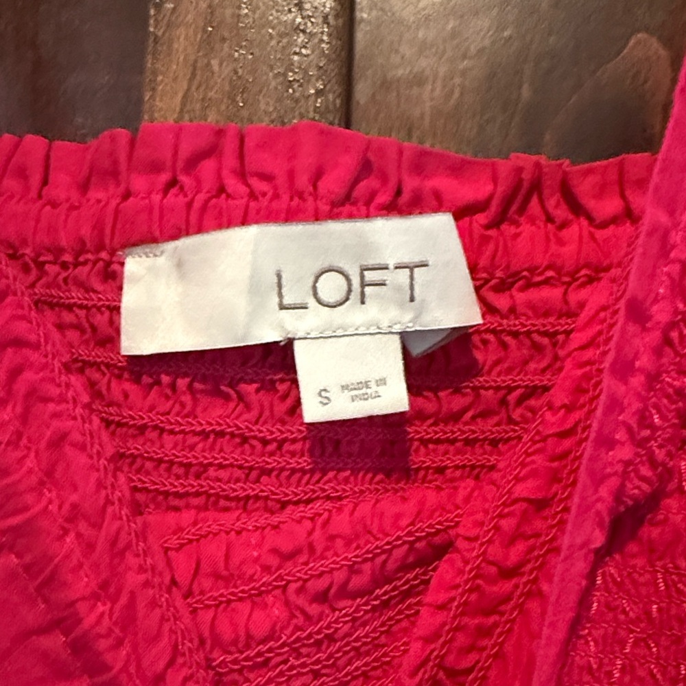 LOFT Bright Pink Smocked Smocked Eyelet Dress - Picture 7 of 9